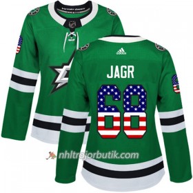Dame Ishockey Dallas Stars Tröja Jaromir Jagr 68 Adidas 2017-2018 Kelly Grön USA Flag Fashion Authentic